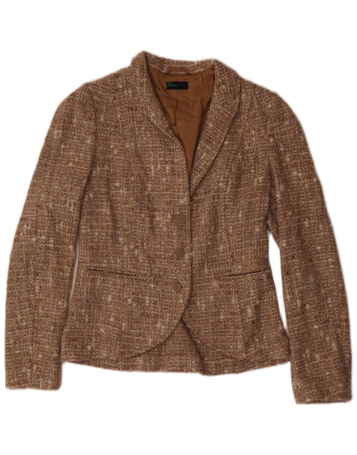 Benetton Womens 3 Button Blazer Jacket IT 42 Medium Brown Flecked Acrylic