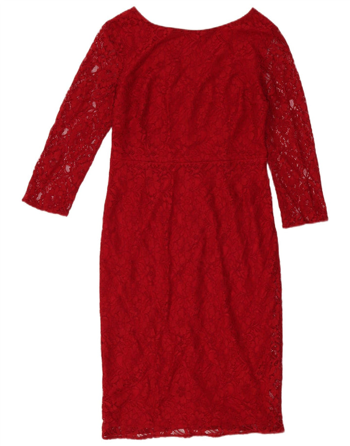 Oasis Womens 3/4 Sleeve Sheath Dress UK 12 Medium Red Floral Polyamide