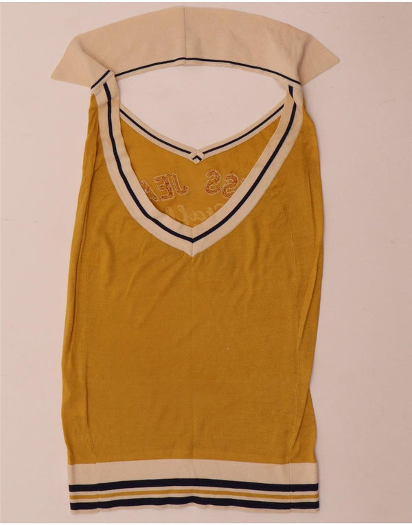 Guess Womens Graphic Halter Top UK 12 Medium Yellow Colourblock Silk