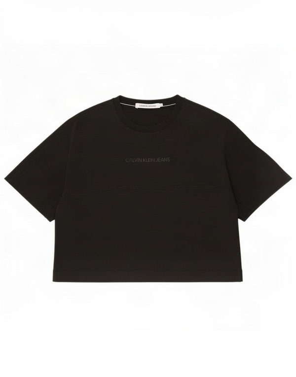 Calvin Klein Jeans Womens Crop Graphic T-Shirt Top UK 10 Small Black Cotton