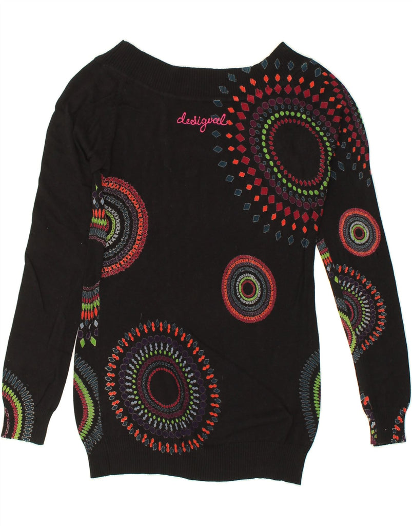 DESIGUAL Womens Graphic Boat Neck Jumper Sweater UK 12 Medium Black | Vintage Desigual | Thrift | Second-Hand Desigual | Used Clothing | Messina Hembry 