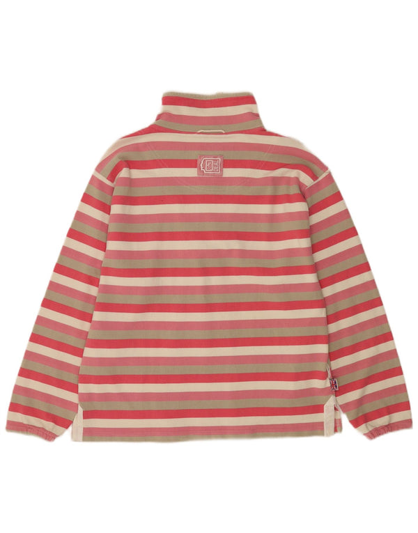 Vintage Womens Zip Neck Sweatshirt Jumper UK 16 Large Pink Striped Cotton