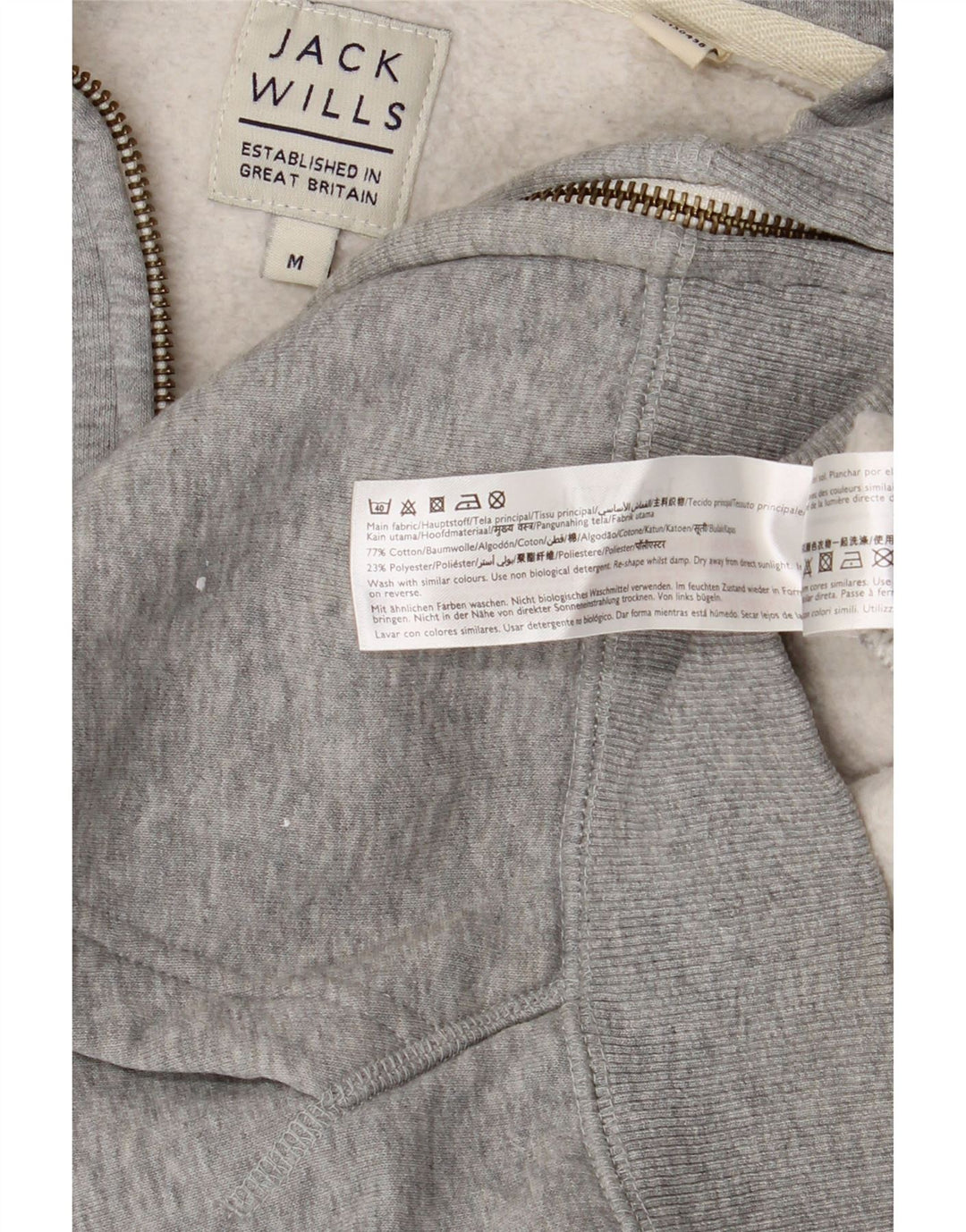 Jack Wills Womens Graphic Zip Hoodie Sweater UK 14 Medium Grey Flecked