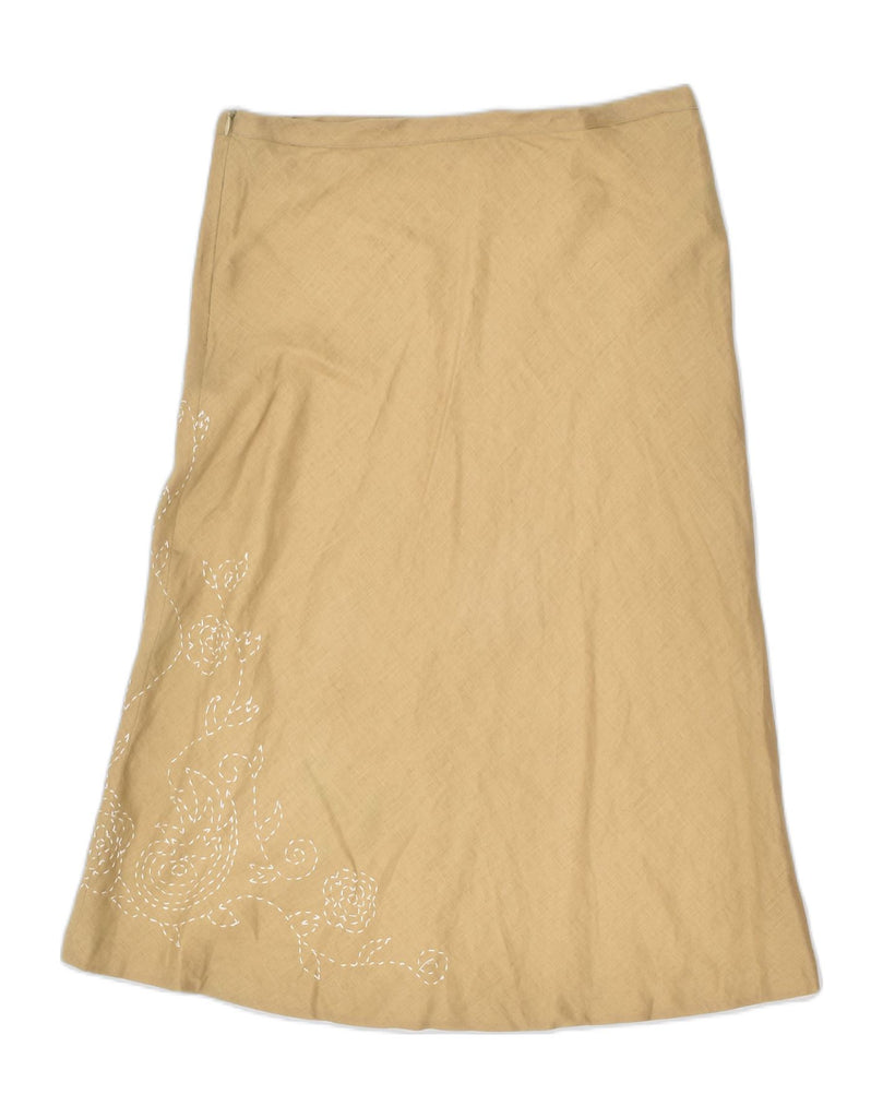 MARLBORO CLASSICS Womens A-Line Skirt EU 42 Large W30 Khaki Floral Linen | Vintage Marlboro Classics | Thrift | Second-Hand Marlboro Classics | Used Clothing | Messina Hembry 