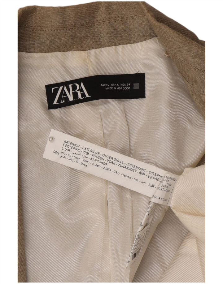 Zara Womens Open Blazer Jacket UK 16 Large Beige Linen