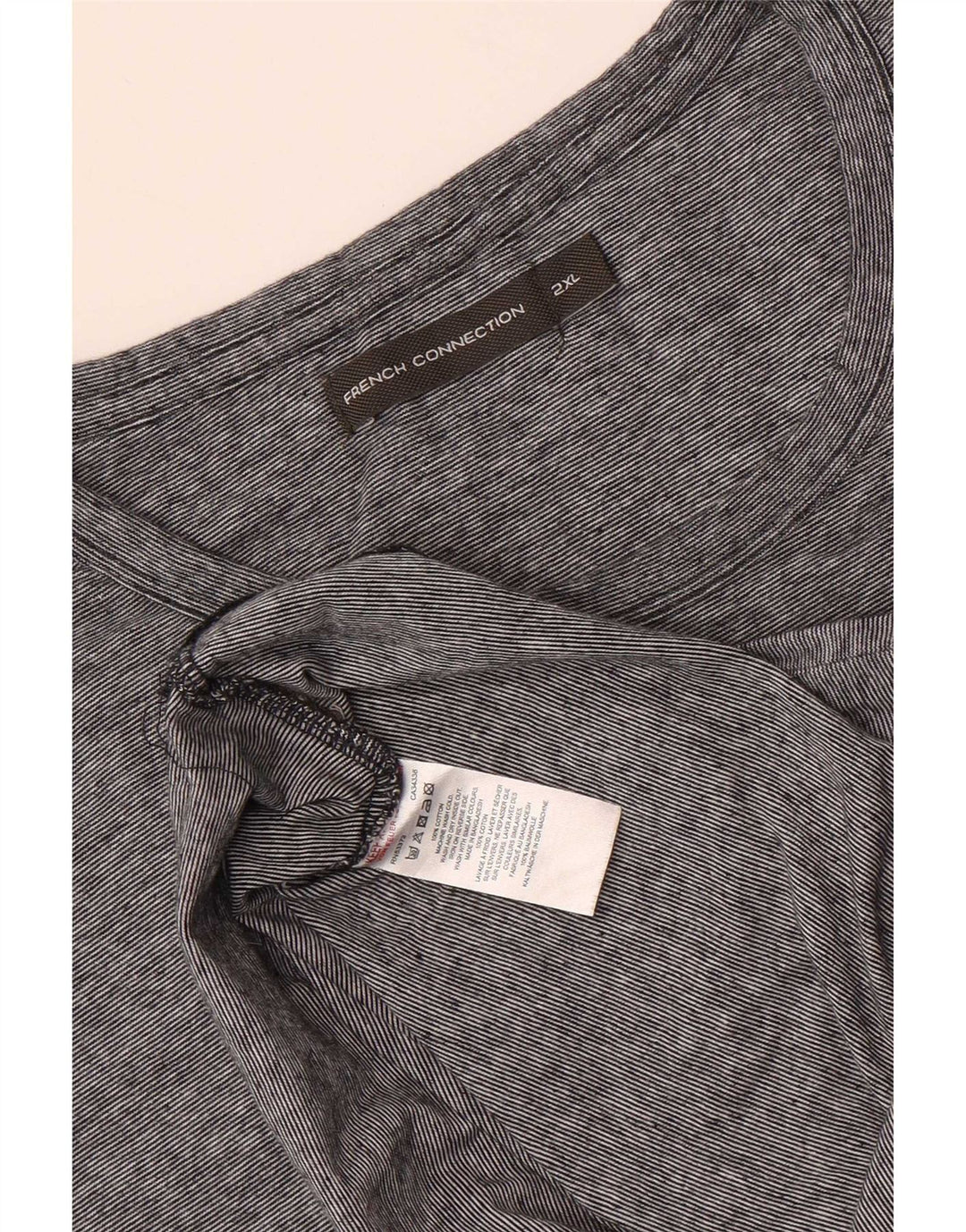 French Connection Mens T-Shirt Top 2XL Grey Pinstripe Cotton