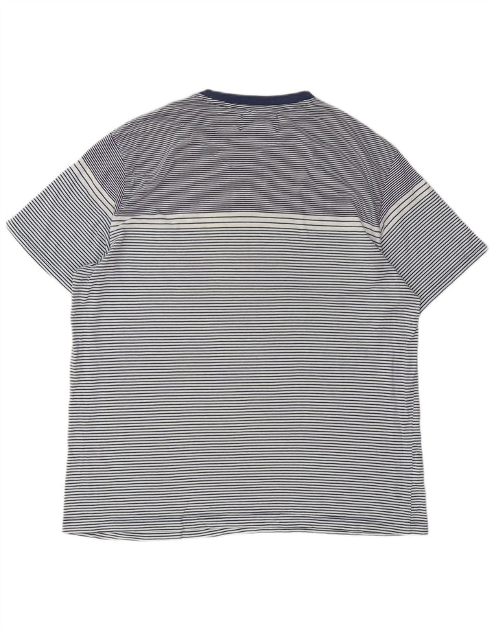 PENGUIN Mens Tall T-Shirt Top XL Navy Blue Striped Cotton