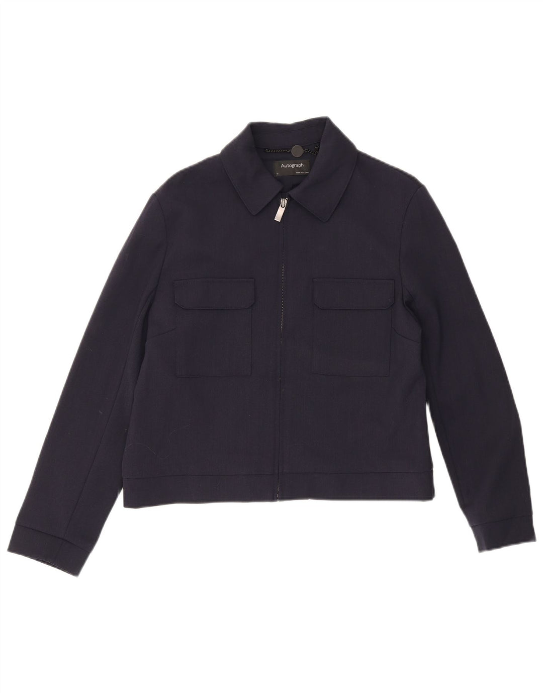 MARKS & SPENCER Womens Autograph Bomber Jacket UK 12 Medium Navy Blue Wool