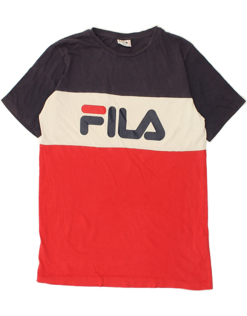 FILA Boys Graphic T-Shirt Top 15-16 Years Navy Blue Colourblock Cotton | Vintage Fila | Thrift | Second-Hand Fila | Used Clothing | Messina Hembry 