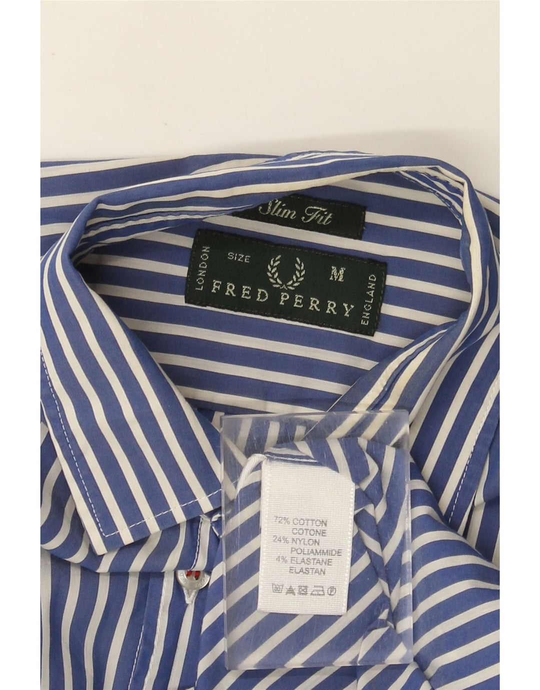 Fred Perry Mens Slim Fit Shirt Medium Blue Striped Cotton
