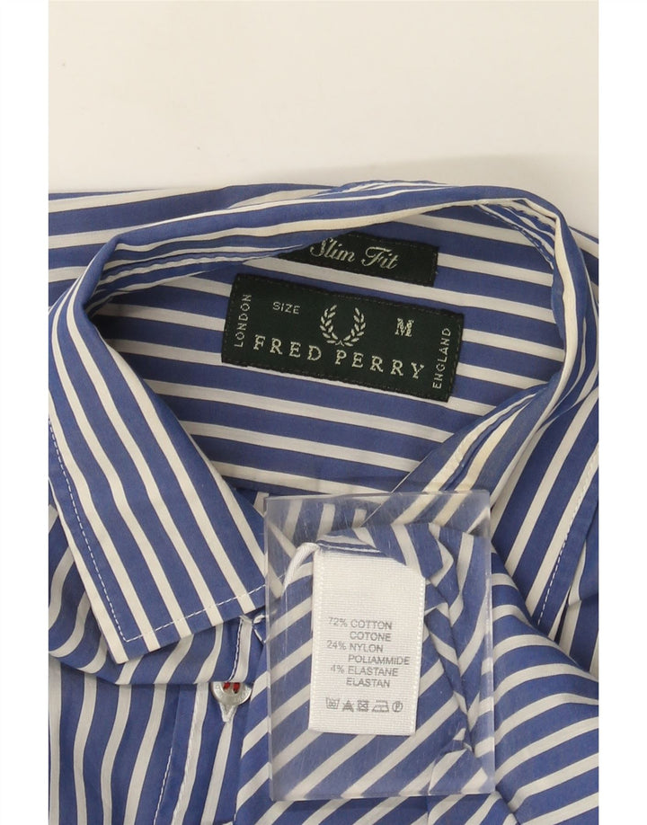 Fred Perry Mens Slim Fit Shirt Medium Blue Striped Cotton