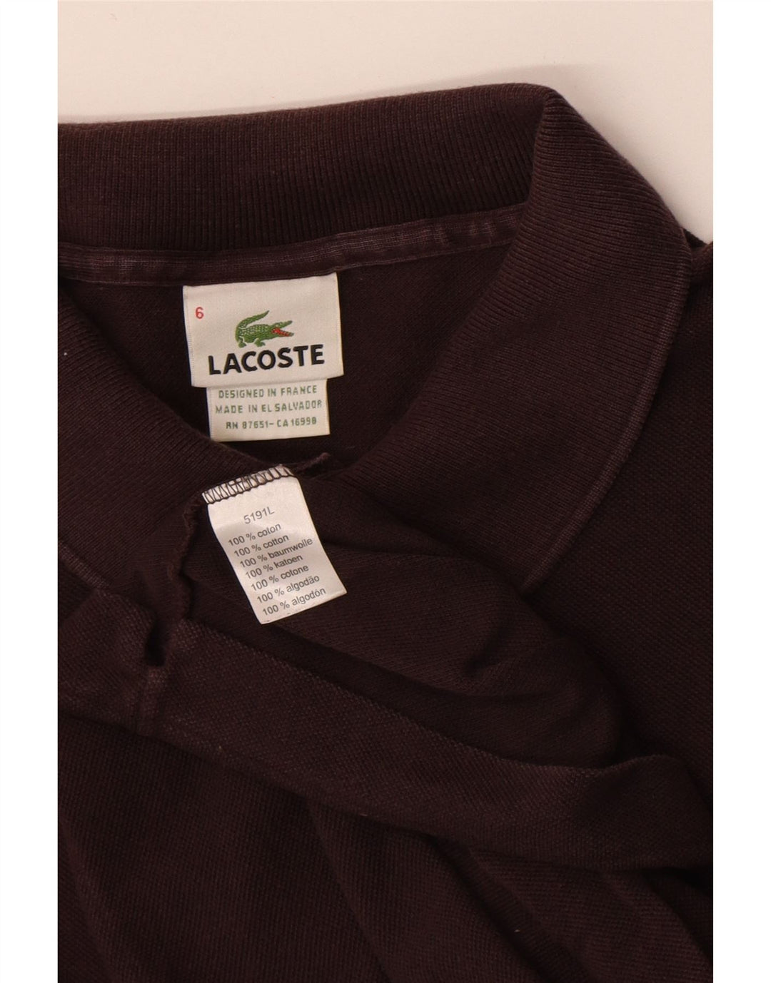 Lacoste Mens Polo Shirt Size 6 XL Brown Cotton
