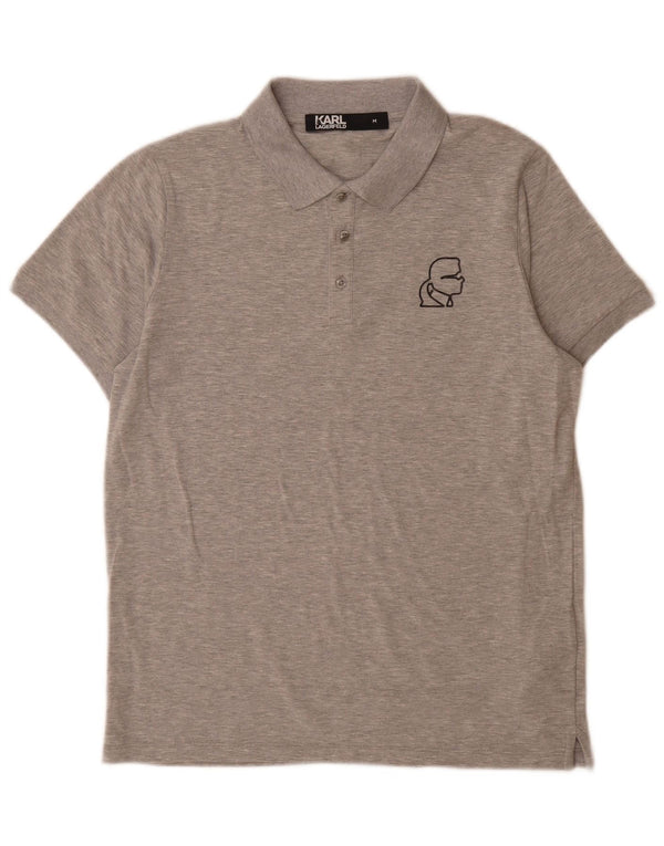 Karl Lagerfeld Mens Graphic Polo Shirt Medium Grey Flecked Cotton