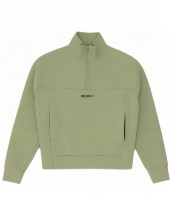 Superdry Womens Oversized Graphic Zip Neck Sweatshirt Jumper UK 6 XS Green