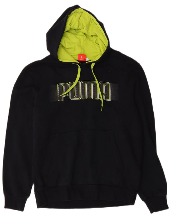 Puma Mens Graphic Hoodie Jumper Medium Navy Blue Cotton