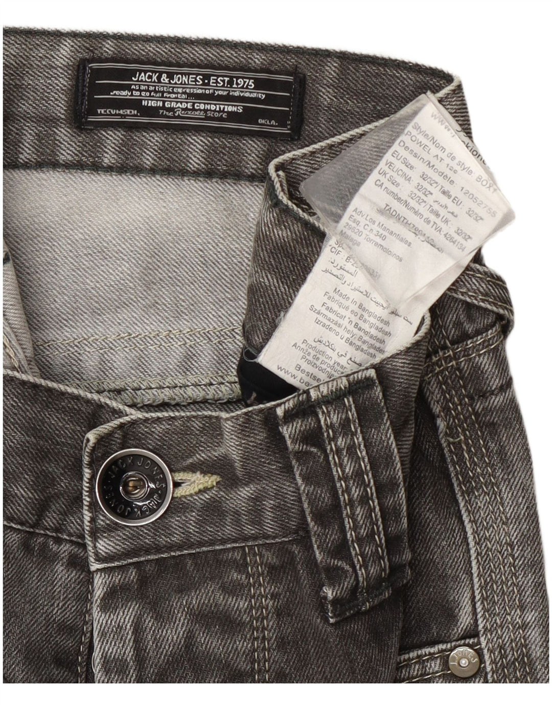 Jack & Jones Mens Straight Jeans W32 L32 Grey