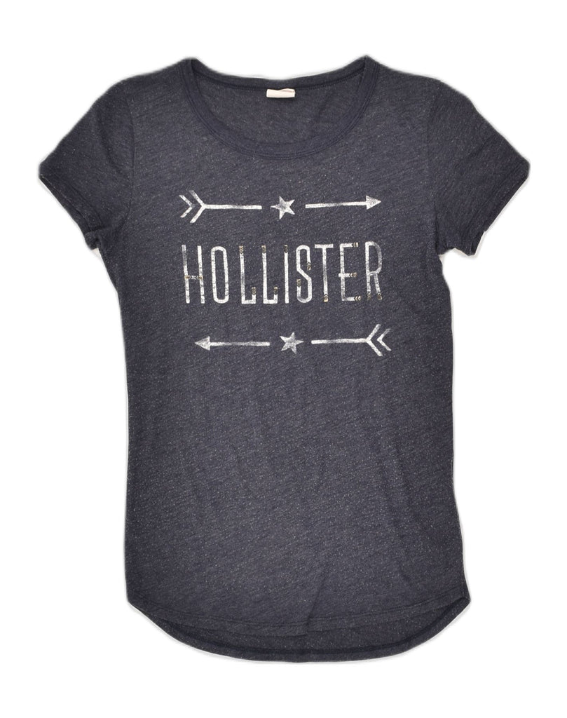 HOLLISTER Womens Graphic T-Shirt Top UK 4 XS Navy Blue Cotton | Vintage Hollister | Thrift | Second-Hand Hollister | Used Clothing | Messina Hembry 