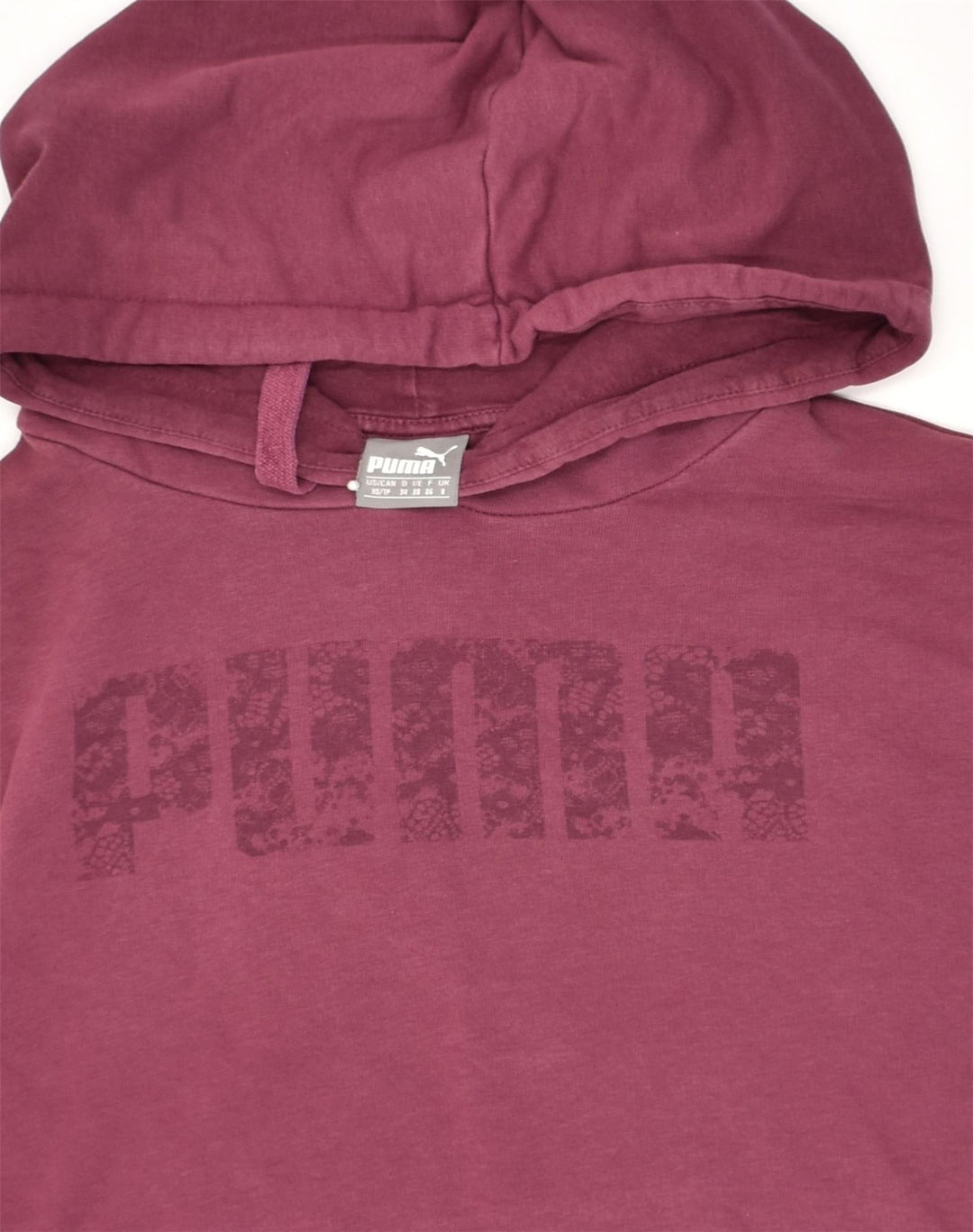 PUMA Womens Graphic Hoodie Jumper UK 8 Small  Maroon Cotton | Vintage Puma | Thrift | Second-Hand Puma | Used Clothing | Messina Hembry 