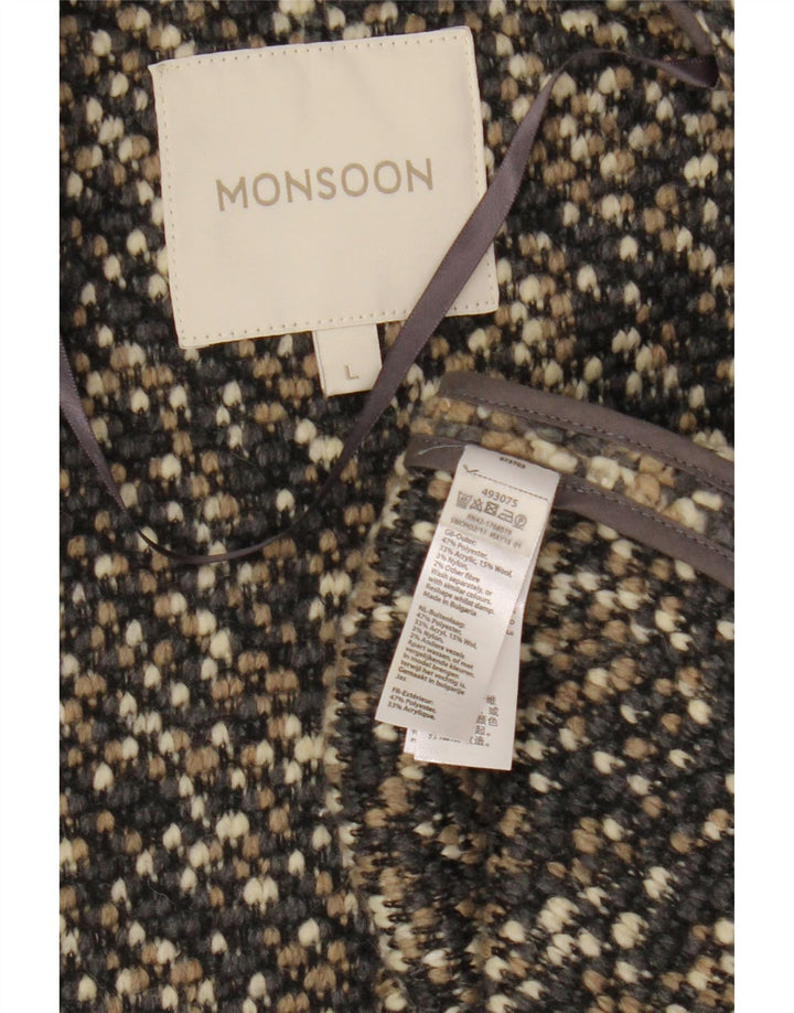 MONSOON Womens Open Overcoat UK 16 Large Grey Flecked Wool