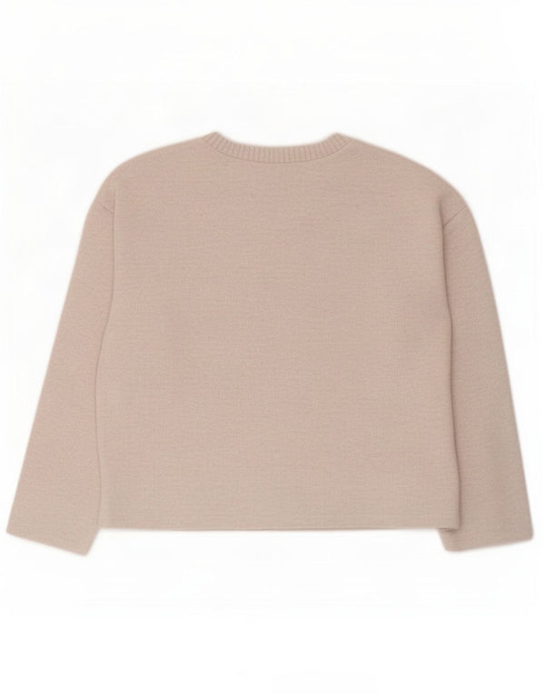 Zara Womens Crop Oversized Top Long Sleeve UK 10 Small Beige Polyester