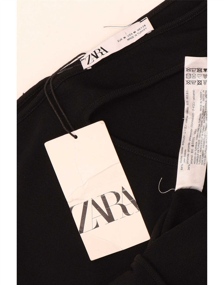 Zara Womens One Shoulder Bodysuit UK 12 Medium Black Viscose