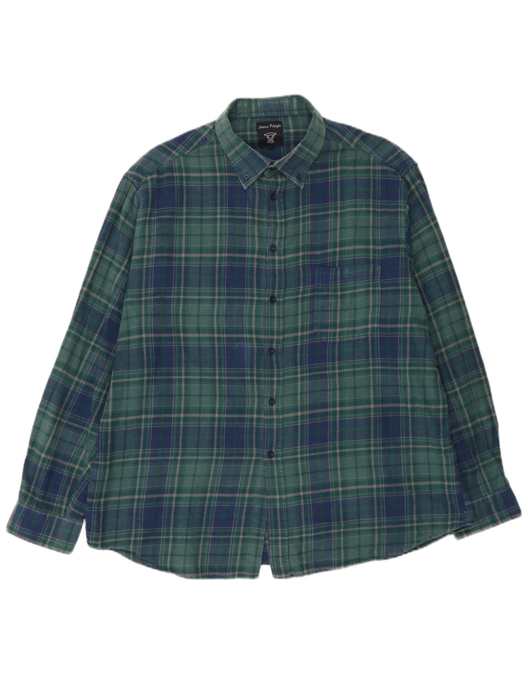 James Pringle Mens Flannel Shirt 2XL Green Check Cotton