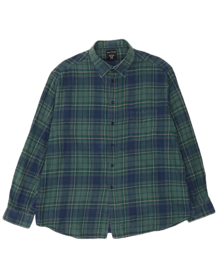 James Pringle Mens Flannel Shirt 2XL Green Check Cotton
