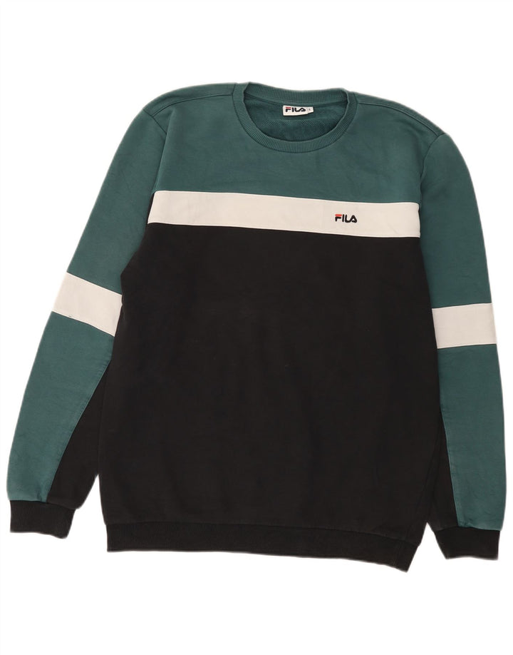 Fila Mens Sweatshirt Jumper Large Black Colourblock Cotton