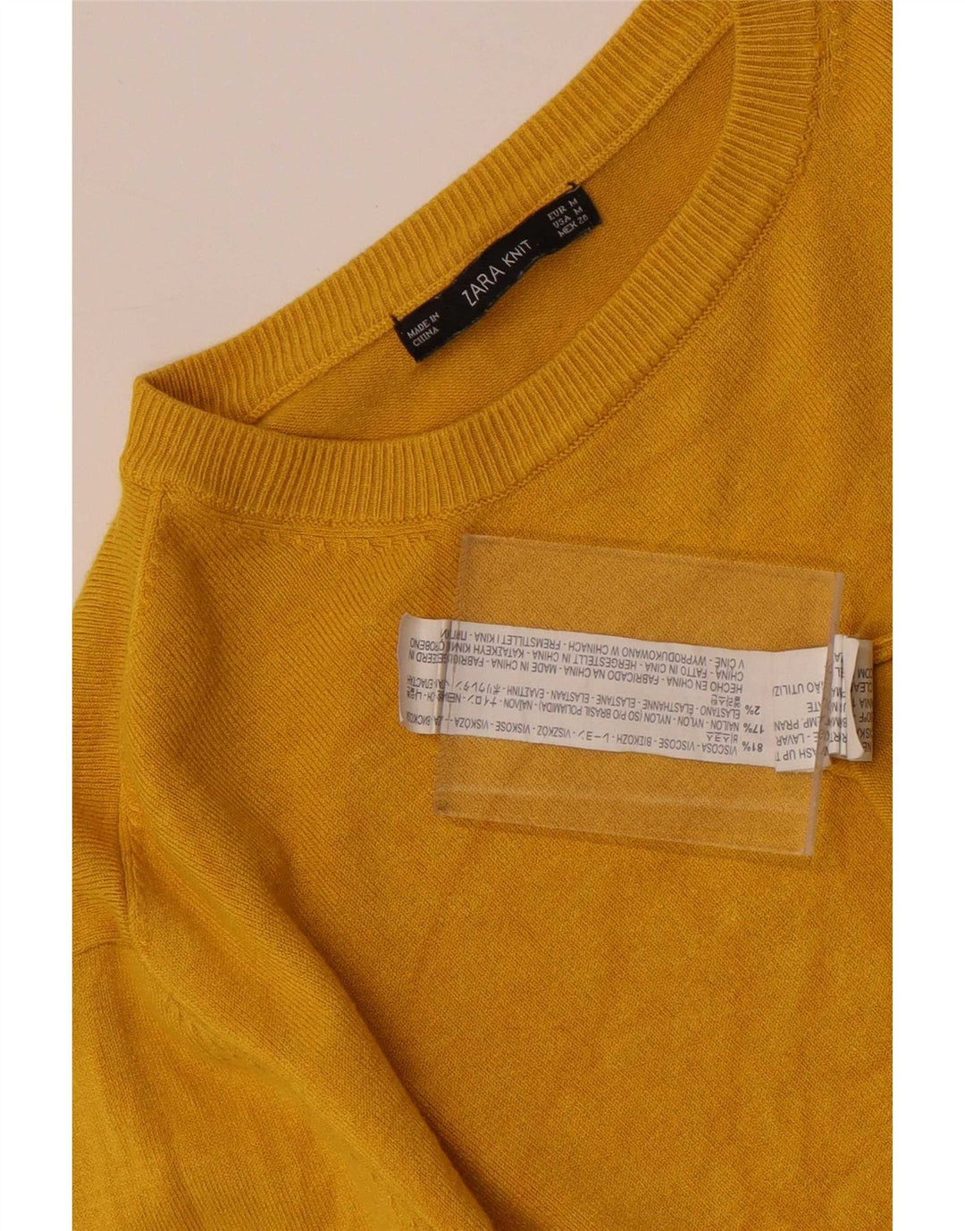 Zara Womens Crew Neck Jumper Sweater UK 12 Medium Yellow Viscose