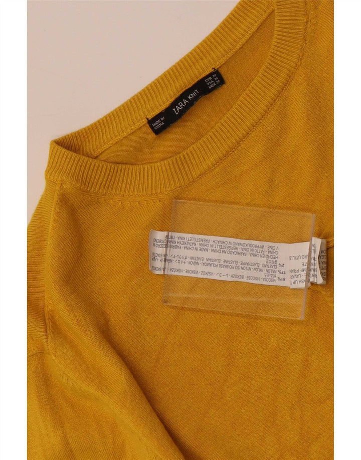 Zara Womens Crew Neck Jumper Sweater UK 12 Medium Yellow Viscose