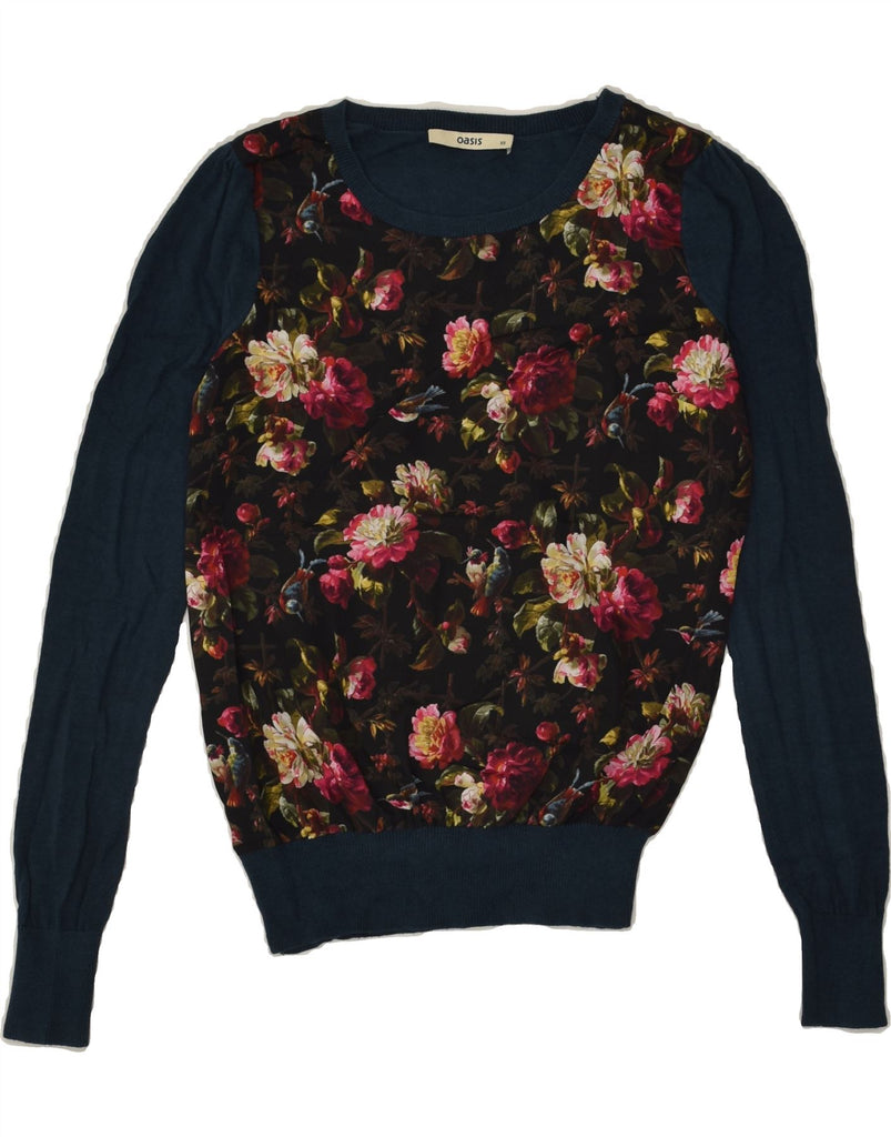 OASIS Womens Crew Neck Jumper Sweater UK 6 XS Navy Blue Floral | Vintage Oasis | Thrift | Second-Hand Oasis | Used Clothing | Messina Hembry 