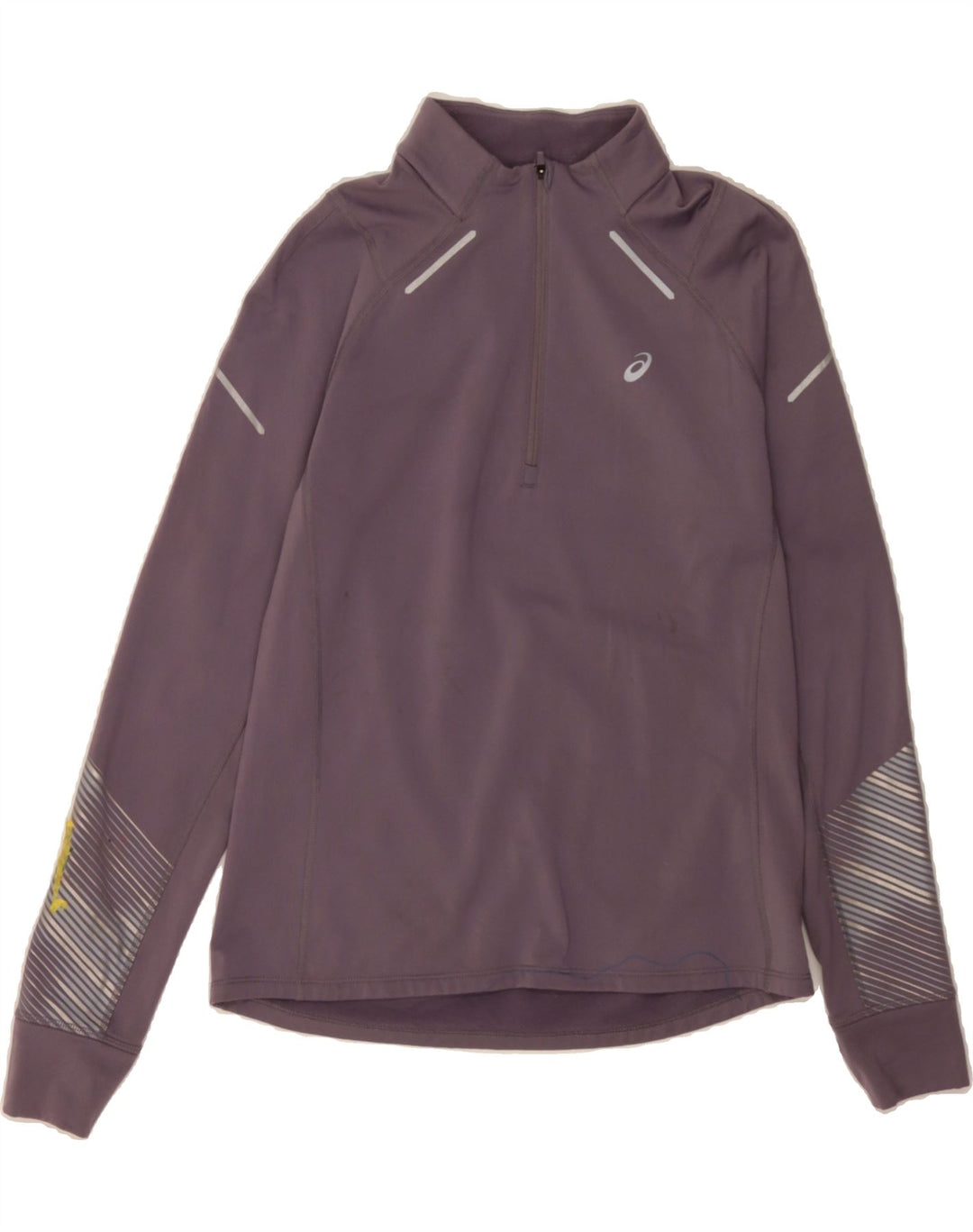 ASICS Womens Zip Neck Pullover Tracksuit Top UK 12 Medium Grey Striped Vintage Asics and Second-Hand Asics from Messina Hembry 