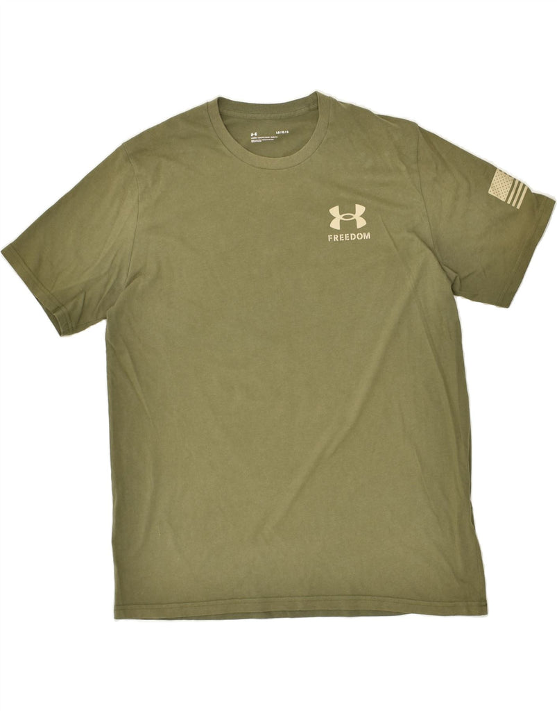 UNDER ARMOUR Mens Graphic T-Shirt Top Large Khaki Cotton | Vintage Under Armour | Thrift | Second-Hand Under Armour | Used Clothing | Messina Hembry 