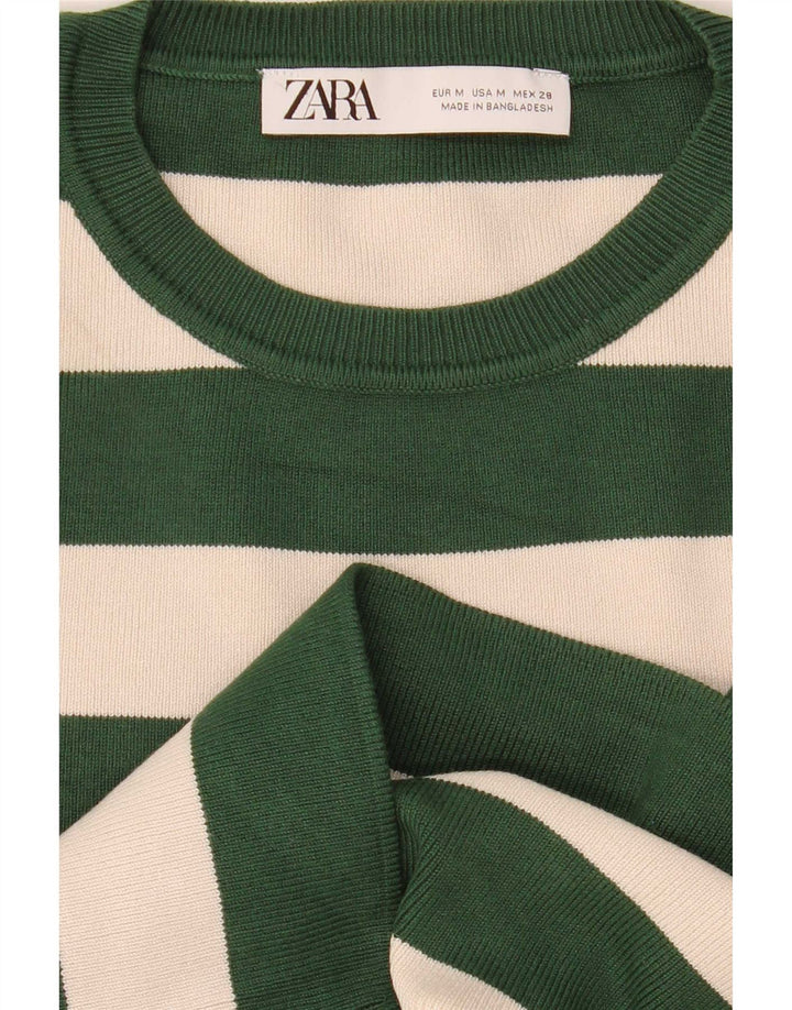 Zara Womens Crop Top Long Sleeve UK 12 Medium Green Striped