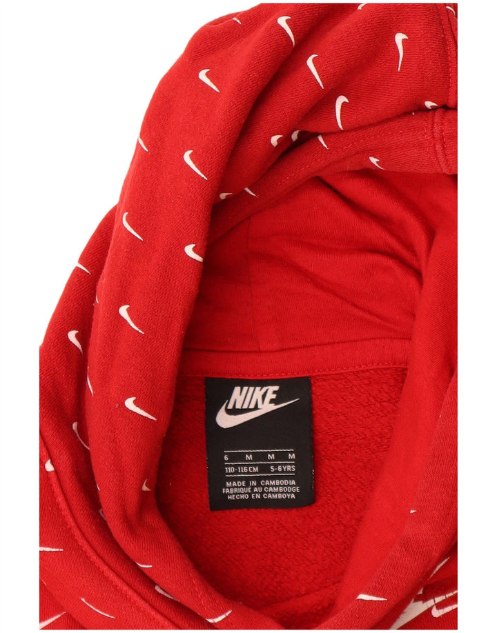 Nike Boys Graphic Hoodie Jumper 5-6 Years Medium Red Cotton