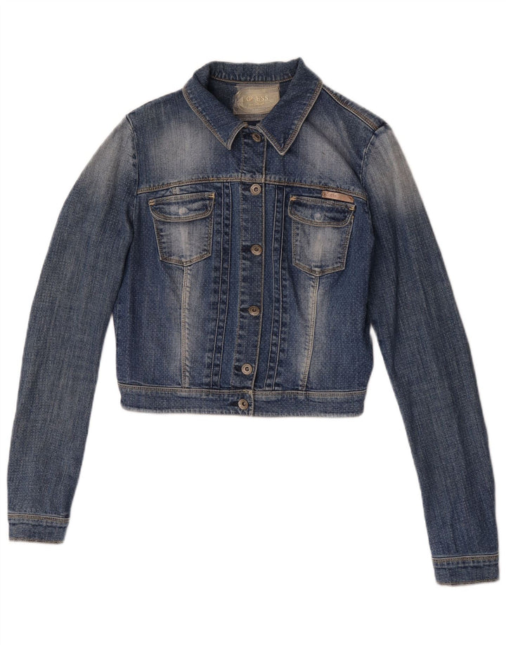 Guess Womens Crop Denim Jacket UK 6 XS Blue Cotton