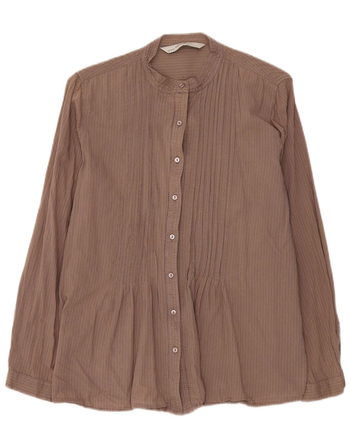 Zara Womens Tuxedo Shirt UK 12 Medium Brown Striped
