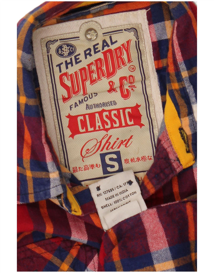 SUPERDRY Mens Classic Fit Flannel Shirt Small Red Check Cotton