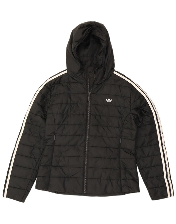 Adidas Womens Hooded Padded Jacket UK 12 Medium Black Polyester