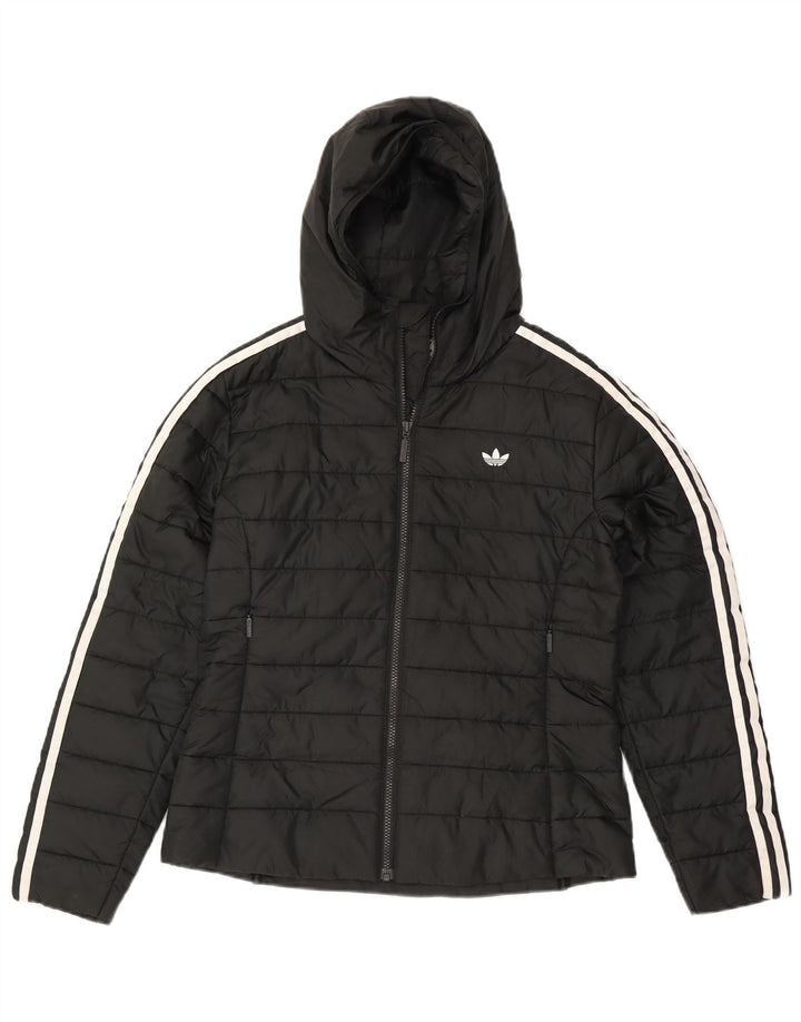 Adidas Womens Hooded Padded Jacket UK 12 Medium Black Polyester