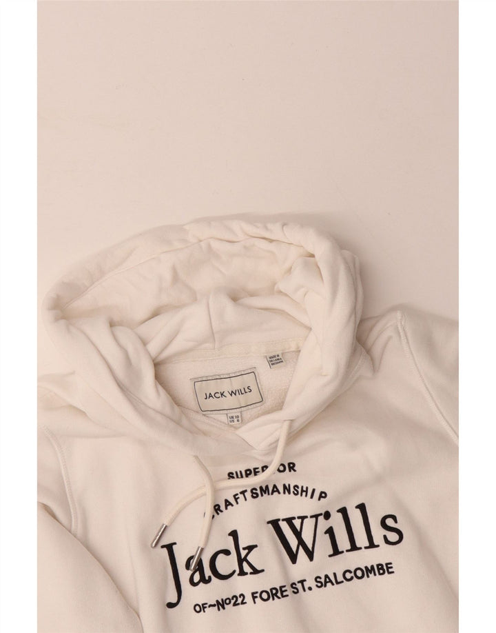 JACK WILLS Womens Graphic Oversized Hoodie Jumper UK 10 Small White Cotton