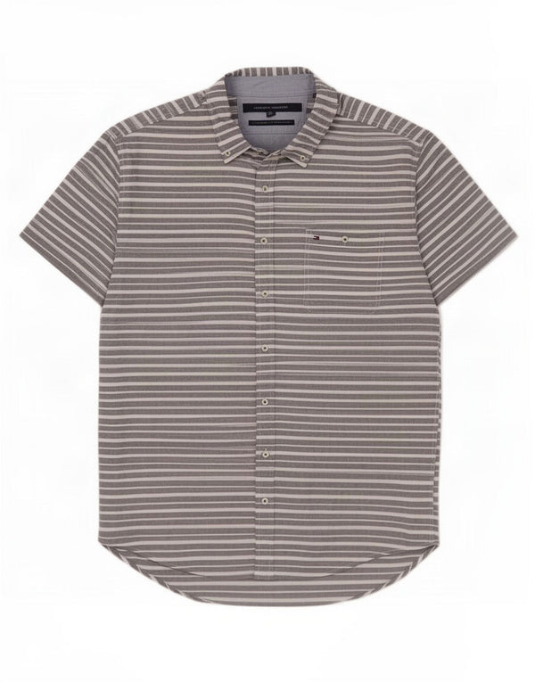 Tommy Hilfiger Mens Short Sleeve Custom Fit Shirt 2XL Grey Pinstripe Cotton