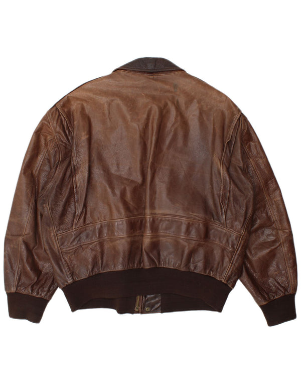 La Matta Mens Bomber Leather Jacket IT 50 Large Brown Leather