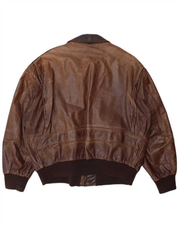 La Matta Mens Bomber Leather Jacket IT 50 Large Brown Leather
