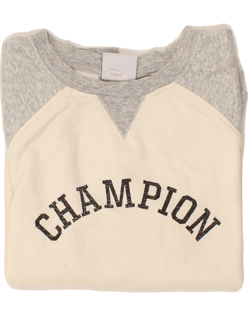 CHAMPION Mens Graphic Sweatshirt Jumper Medium Grey Colourblock Polyester Vintage Champion and Second-Hand Champion from Messina Hembry 