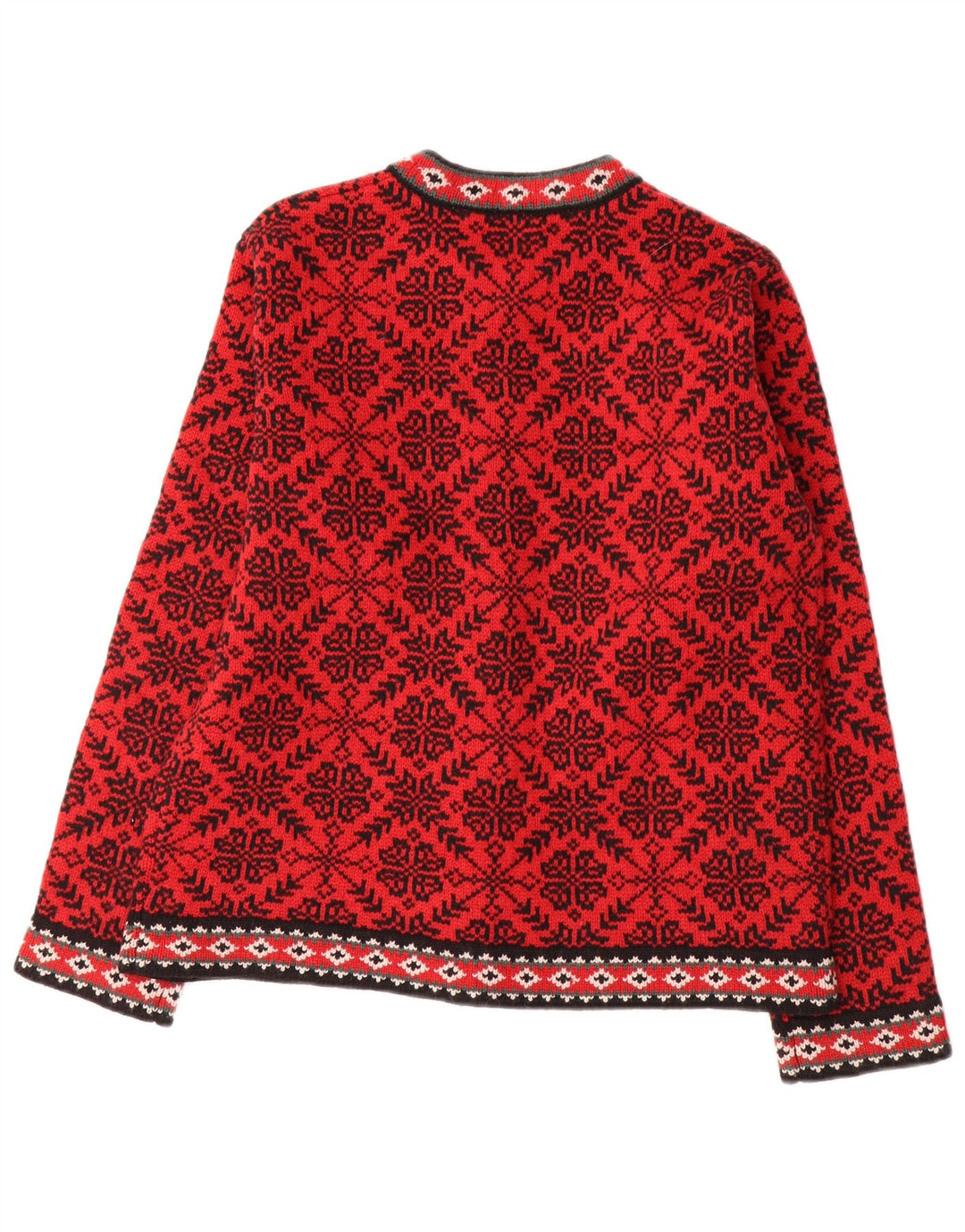 L.L.Bean Womens Cardigan Sweater UK 14 Medium Red Fair Isle Wool
