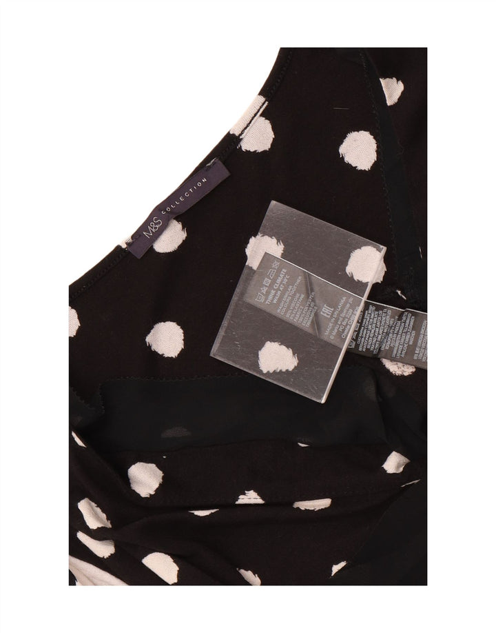 Marks & Spencer Womens Blouse Top UK 16 Large Black Polka Dot Viscose