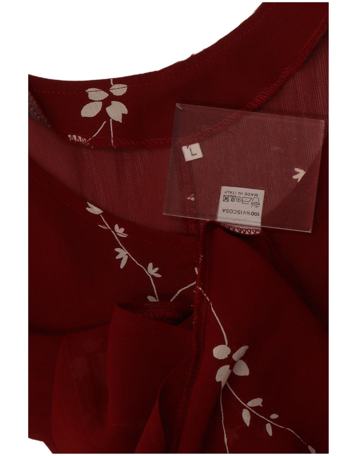 VINTAGE Womens Sleeveless Maxi Dress UK 14 Large Red Floral Viscose