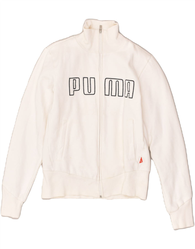 PUMA Womens Graphic Tracksuit Top Jacket UK 10 Small  White Cotton | Vintage Puma | Thrift | Second-Hand Puma | Used Clothing | Messina Hembry 