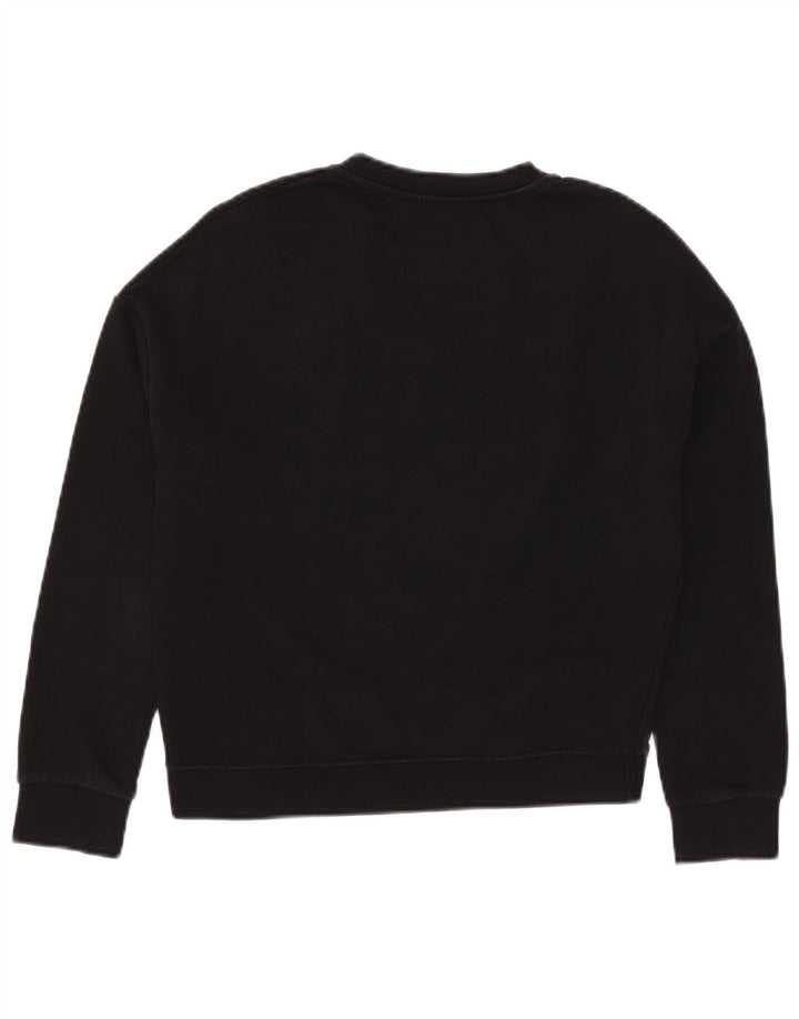 Pyrex Womens Oversized Crop Graphic Sweatshirt Jumper UK 6 XS Black Cotton
